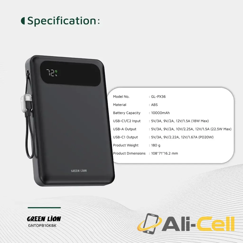 Green Lion Toledo 10000mAh Power Bank PD 20W  - Black — 2
