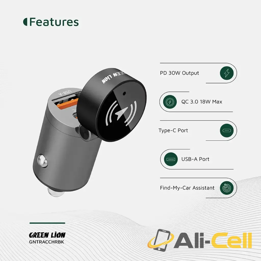 Green Lion Tracker Dual Port Car Charger - Black — 3