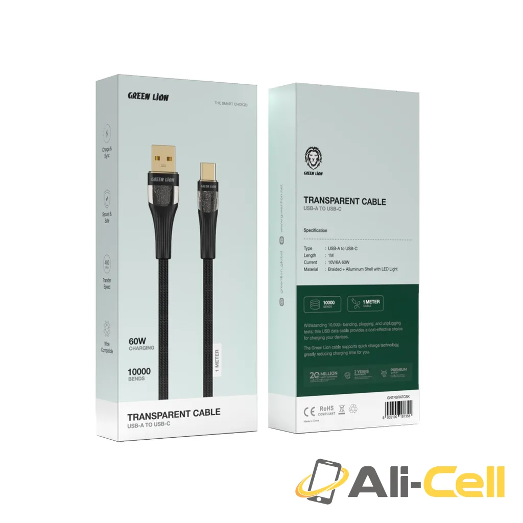 Green Lion Transparent Cable USB-A to USB-C - Black — 2