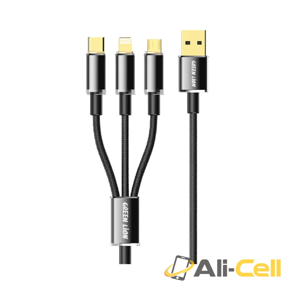 Green Lion Transparent 3 in 1 Braided Cable ( USB-C / Lightning / Micro ) 1M - Black