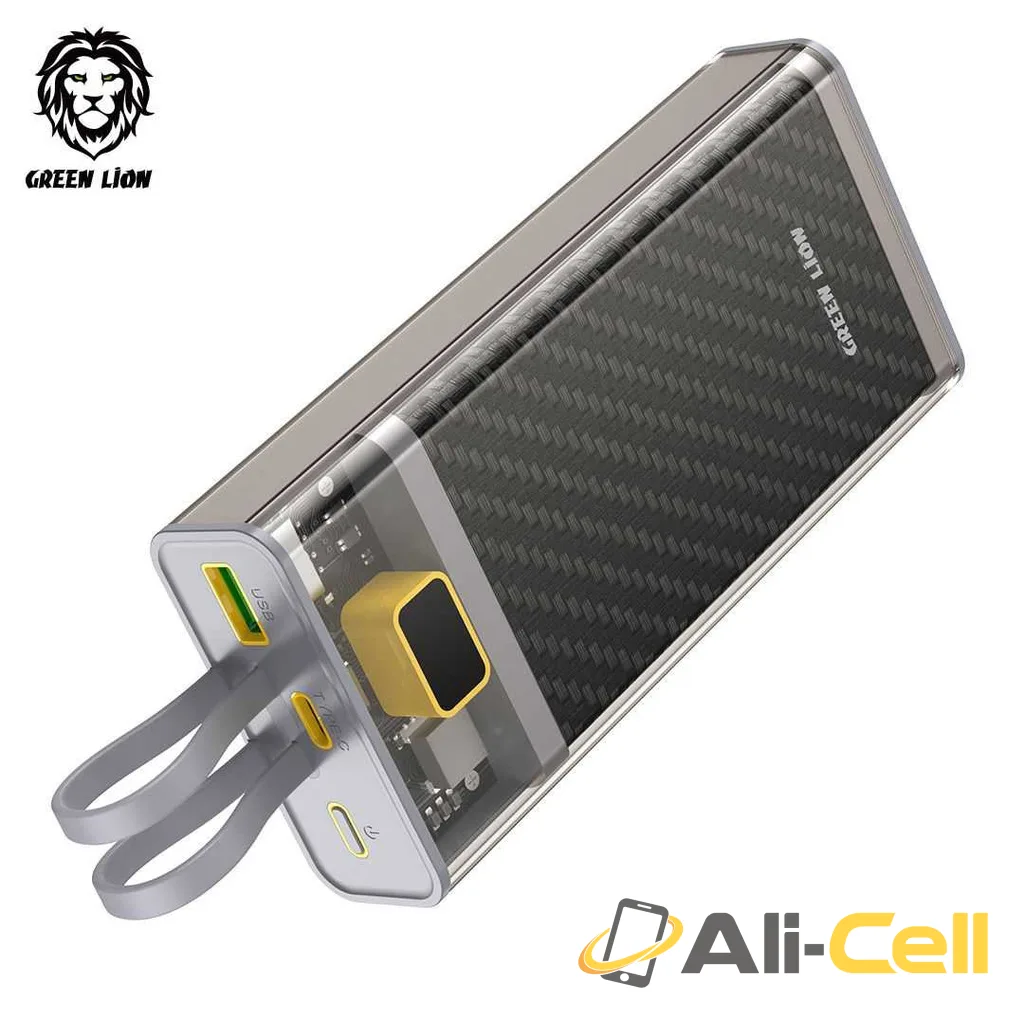 Green Lion Transparent 2 Power Bank with Integrated Cables 20000mAh PD 20W - Gray