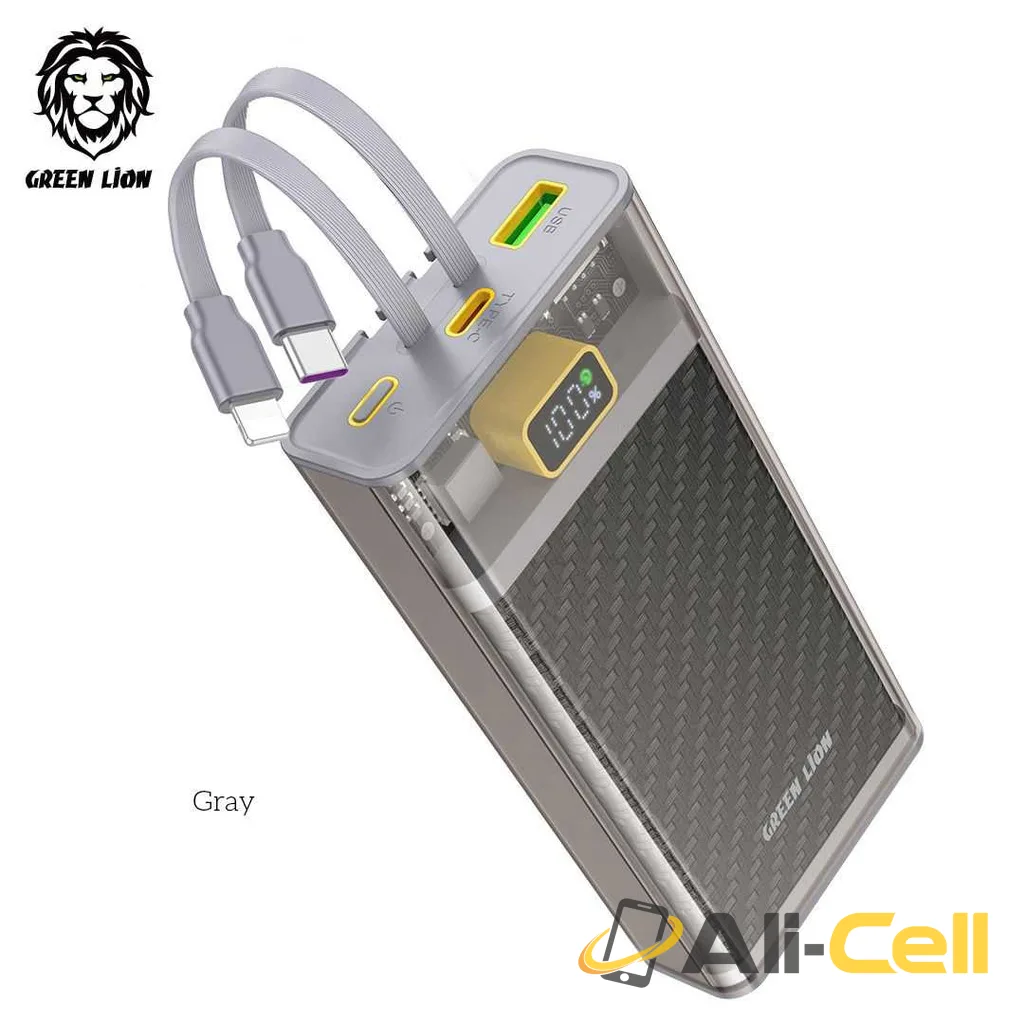 Green Lion Transparent 2 Power Bank with Integrated Cables 20000mAh PD 20W - Gray — 2