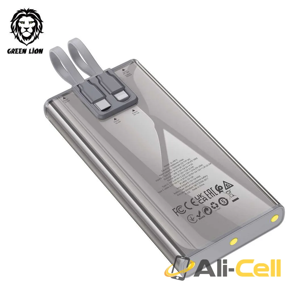 Green Lion Transparent 2 Power Bank with Integrated Cables 10000mAh PD 20W - Gray — 2