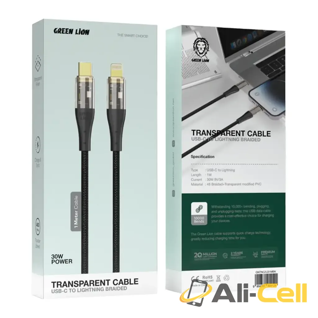 Green Lion Transparent Cable USB-C To Lightning Braided - Black — 2