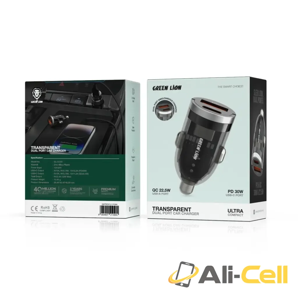 Green Lion Transparent Dual Port Car Charger - Black — 3