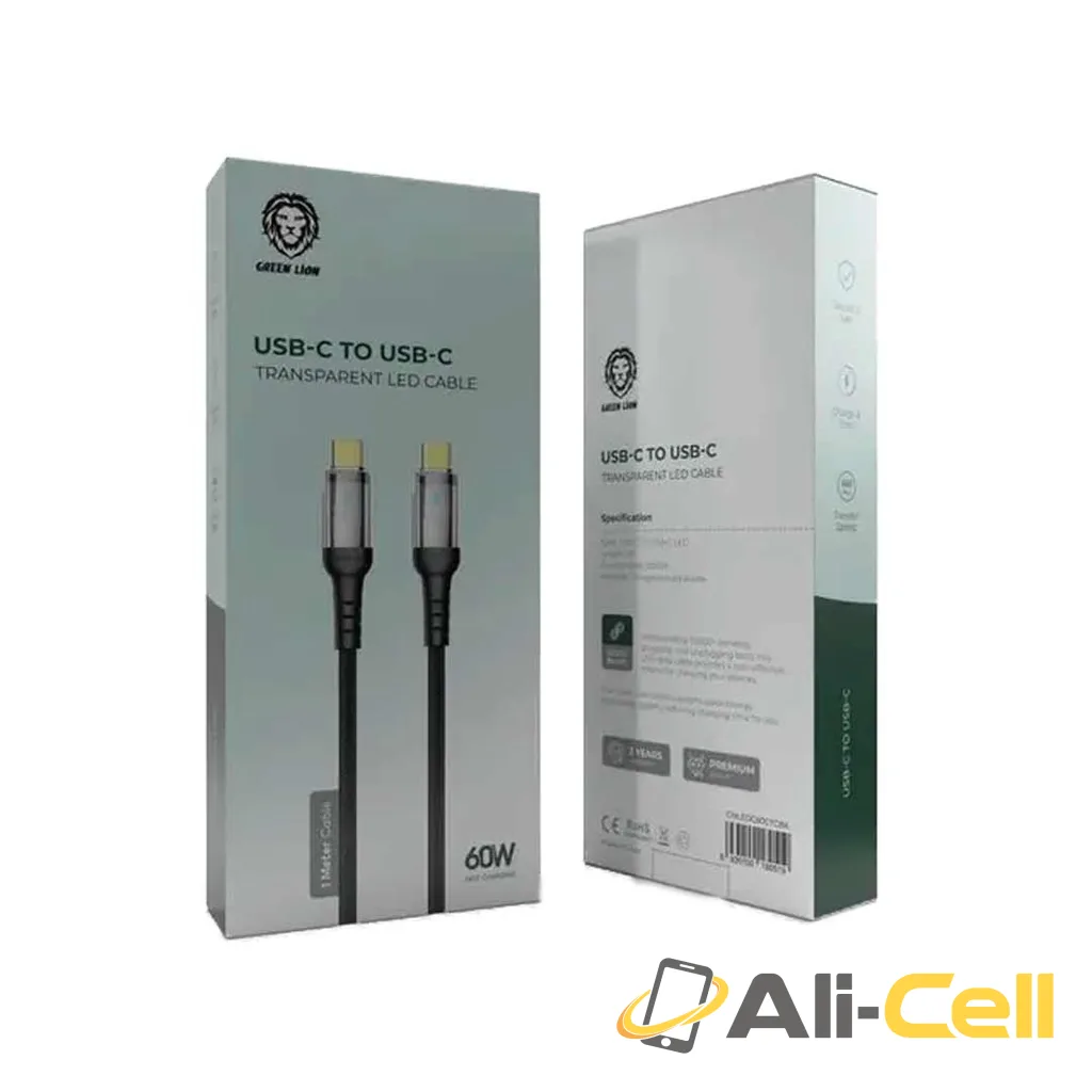 Green Lion Transparent LED Cable 60w Type-C to Type-C -Black — 2