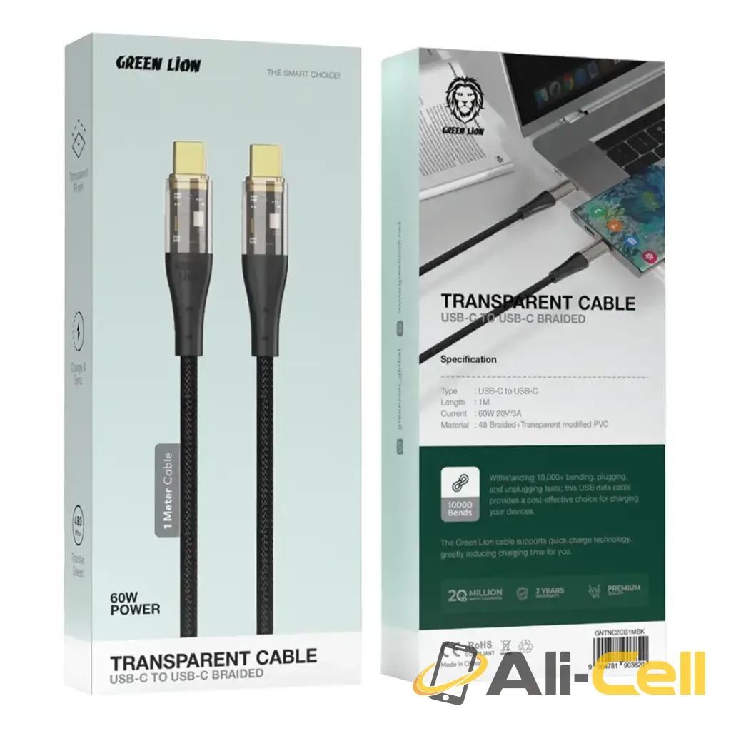 Green Lion Transparent Cable USB-C To USB-C Braided - Black — 2