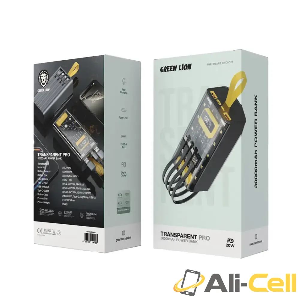 Green Lion Transparent Pro 30000mAh Power Bank - Black/Yellow — 2