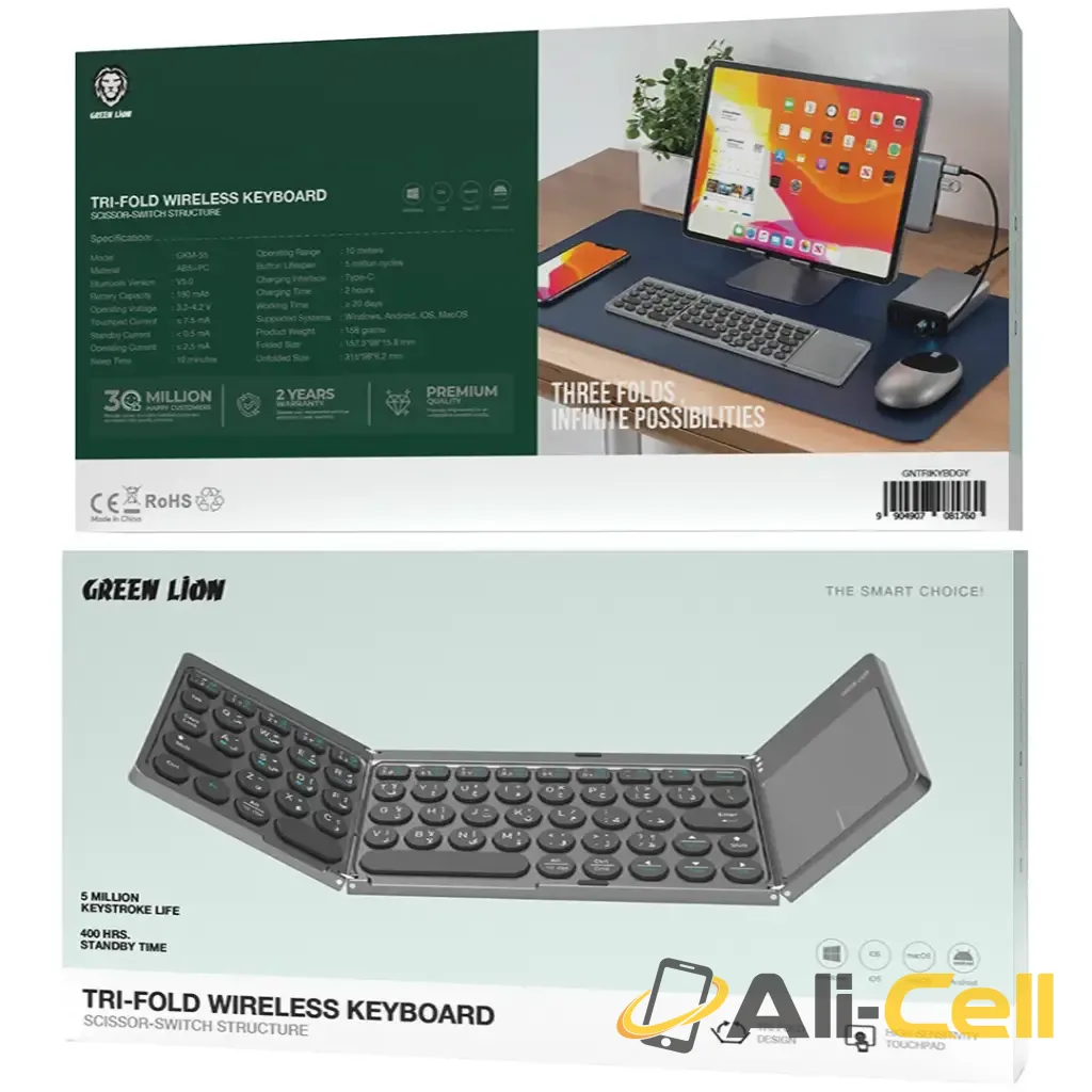 Green Lion Tri-Fold Wireless Keyboard Scissor-Switch Structure - Gray — 2